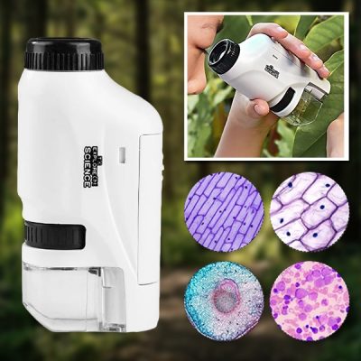 Microscop de buzunar pentru copii - 60-120x, LED, clemă pentru telefon | MINISCOPE