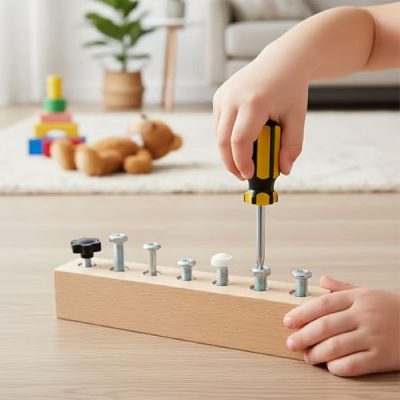 Placă cu Șuruburi Montessori - Lemn de Fag, Unelte Reale, Vârsta 3+ | MINIMOJSTER